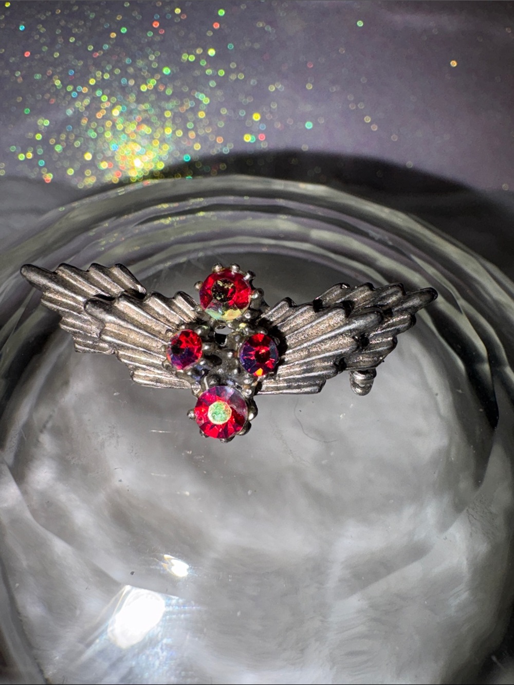 Aurora Borealis Vintage. Heirloom Red Aurora Borealis Wing Brooch and Pendant.